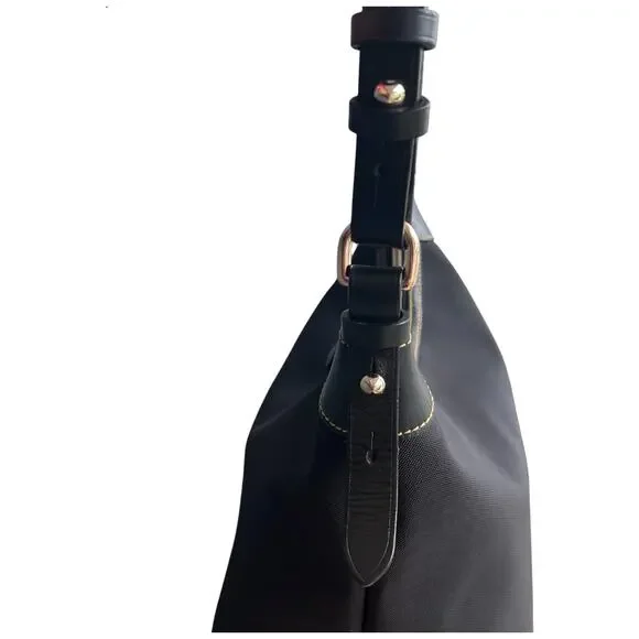 DOONEY & BOURKE Erica Nylon Large Black Shoulder Bag Leather Trim Italy *READ* - Picture 3 of 15